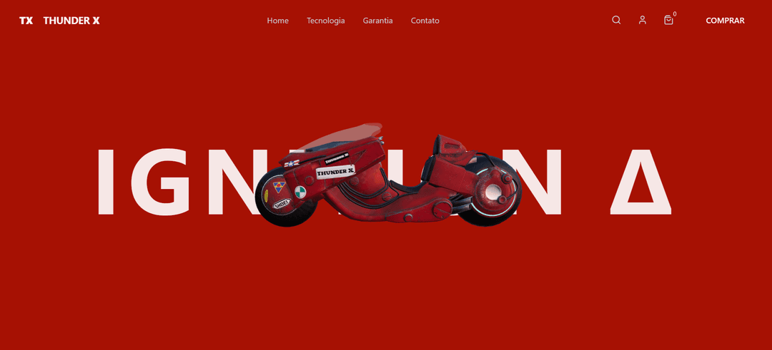 Mockup da landing page IGNITION com elementos 3D e visual futurista